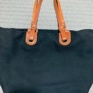 Vintage Dooney & Bourke Black Canvas Tote with Tan Leather Handles